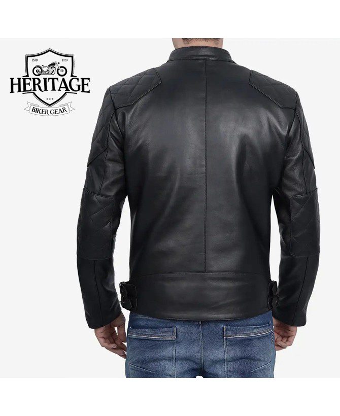 Black Leather Cafe Racer Jacket for Men