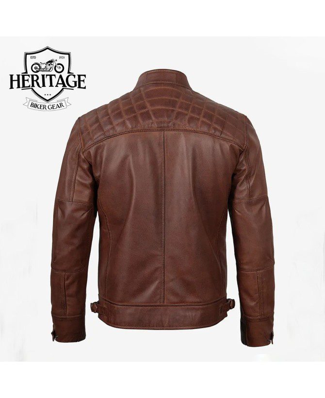 Johnson Men's Tall Cognac Cafe Racer Quilted Leather Jacket