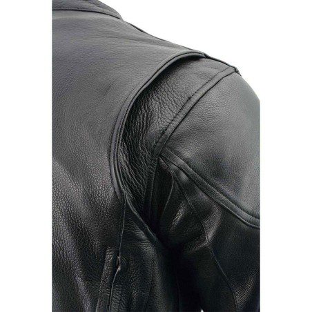 Men's Black Leather Racer Style Side Laced Motorcycle Jacket