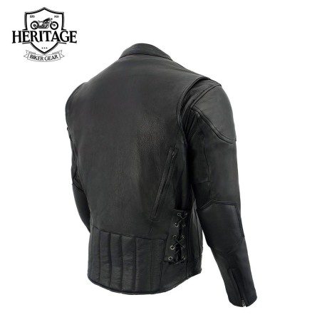 Men's Black Leather Racer Style Side Laced Motorcycle Jacket