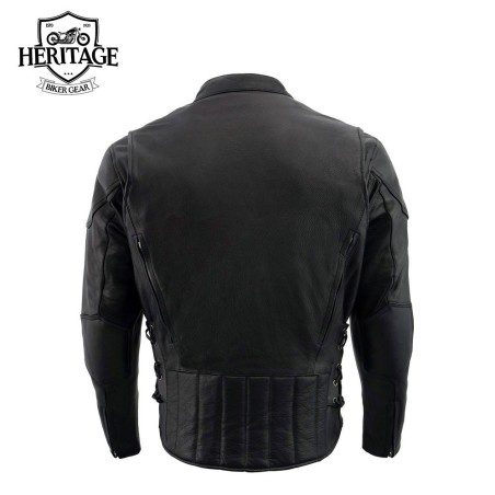 Men's Black Leather Racer Style Side Laced Motorcycle Jacket