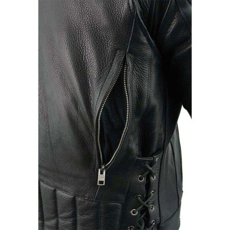 Men's Black Leather Racer Style Side Laced Motorcycle Jacket