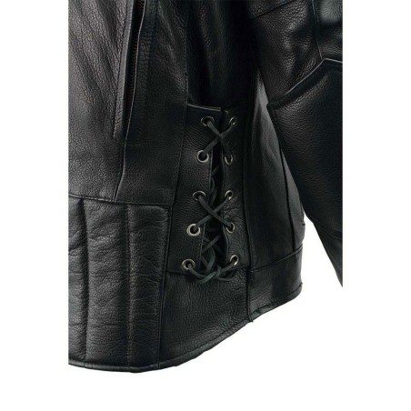 Men's Black Leather Racer Style Side Laced Motorcycle Jacket