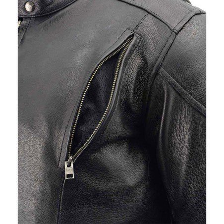 Men's Black Leather Racer Style Side Laced Motorcycle Jacket