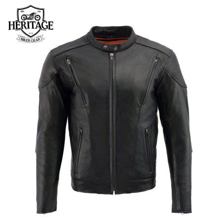 Men's Black Leather Racer Style Side Laced Motorcycle Jacket