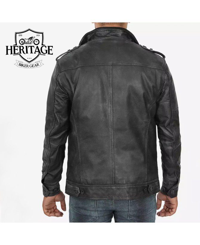 Men's Biker Style Distressed Black Leather Jacket