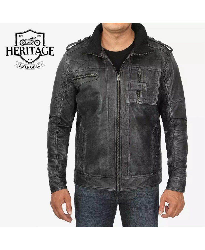 mens-biker-style-distressed-black-leather-jacket