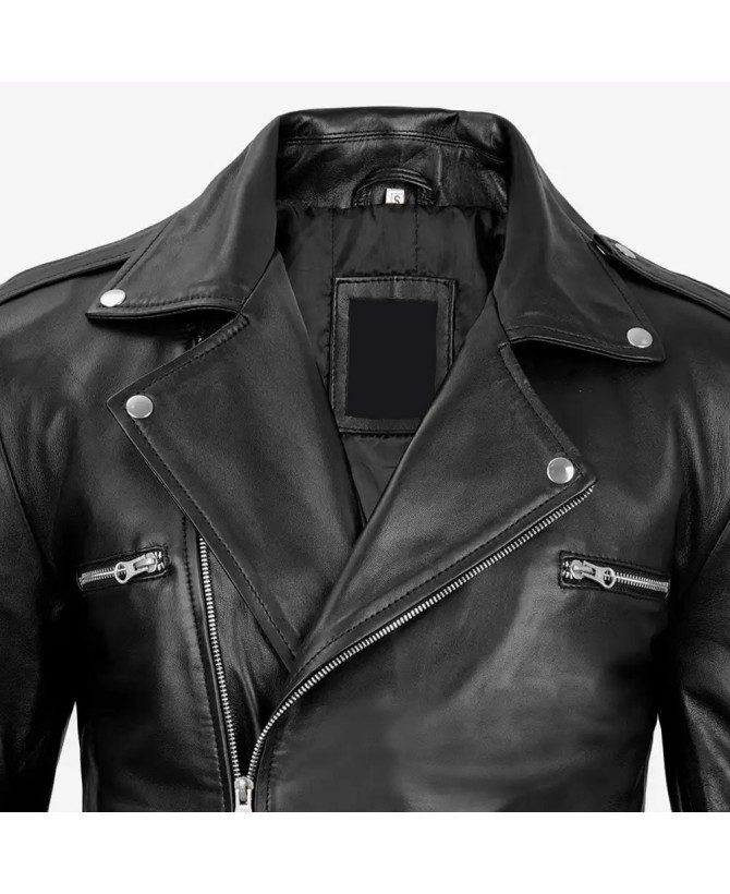 Men's Black Asymmetrical Belted Moto Leather Jacket