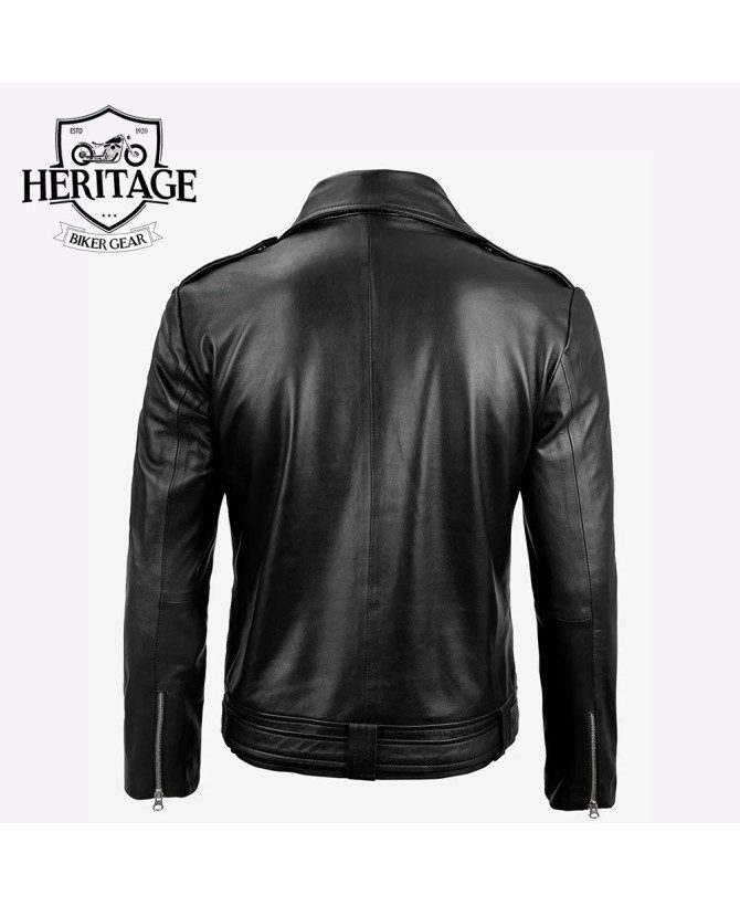 Men's Black Asymmetrical Belted Moto Leather Jacket