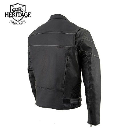 Men's Black Leather Racer Style Motorcycle Jacket