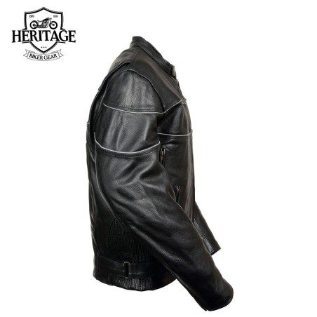 Men's Black Leather Racer Style Motorcycle Jacket