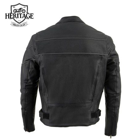 Men's Black Leather Racer Style Motorcycle Jacket