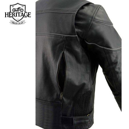 Men's Black Leather Racer Style Motorcycle Jacket