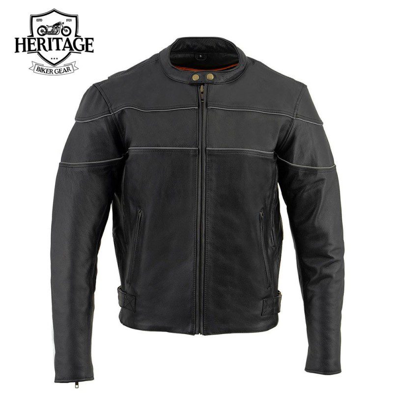 Men's Black Leather Racer Style Motorcycle Jacket