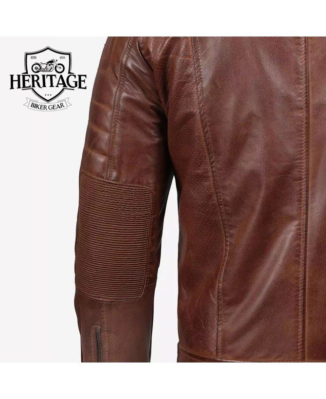 Men's Cognac Cafe Racer Leather Jacket