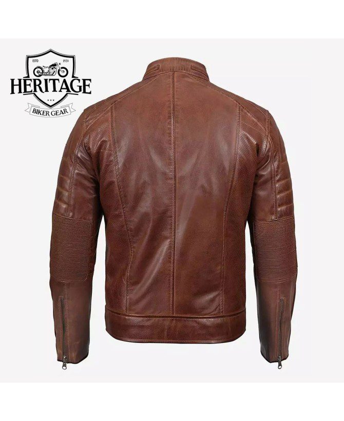 Men's Cognac Cafe Racer Leather Jacket