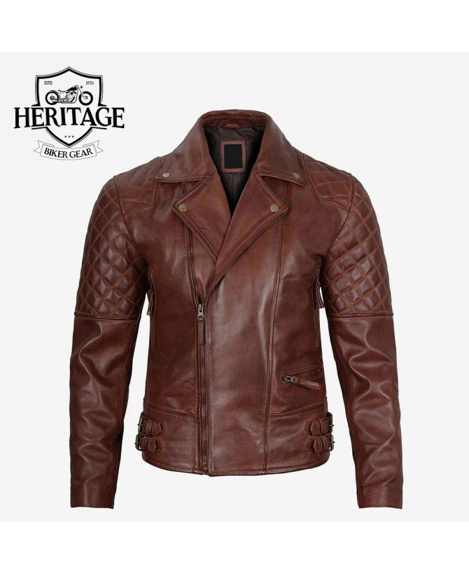 Men's Cognac Motorcycle Leather Jacket