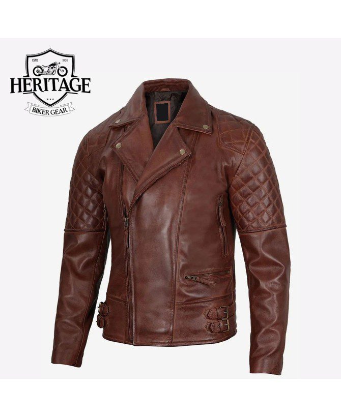 Men's Cognac Motorcycle Leather Jacket