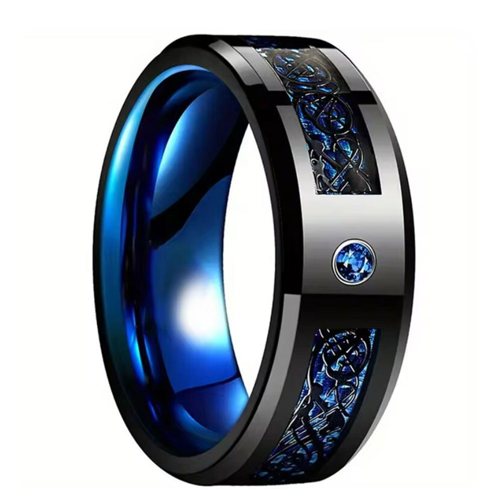 Amethyst Blue Celtic Dragon Tungsten Ring